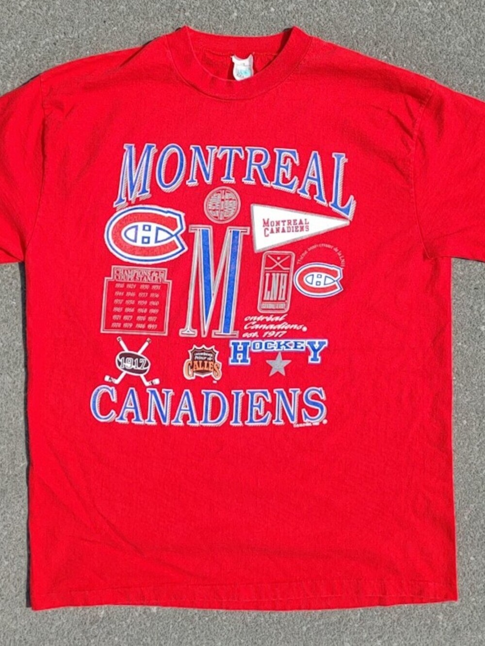Vtg 1993 Montreal Canadiens French Shirt L Waves Made in Canada Stanley Cup Habs